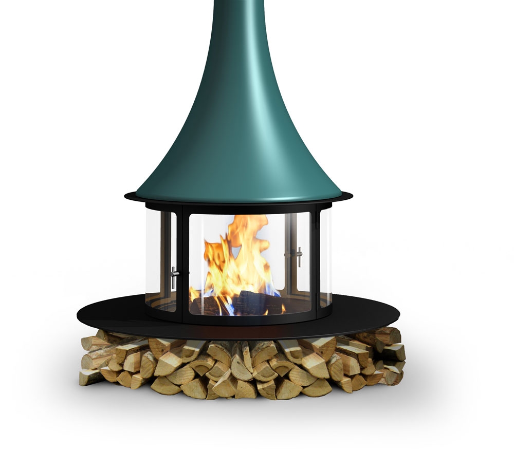 Traforart. Цилиндрический пьедестал с приваренным диском Ø1200 и дровницей, черный Traforart. Цилиндрический пьедестал с приваренным диском Ø1200 и дровницей, черный